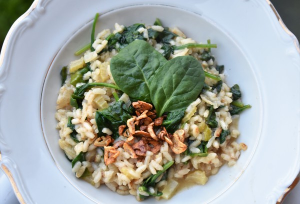 Złociste risotto z szpinakiem